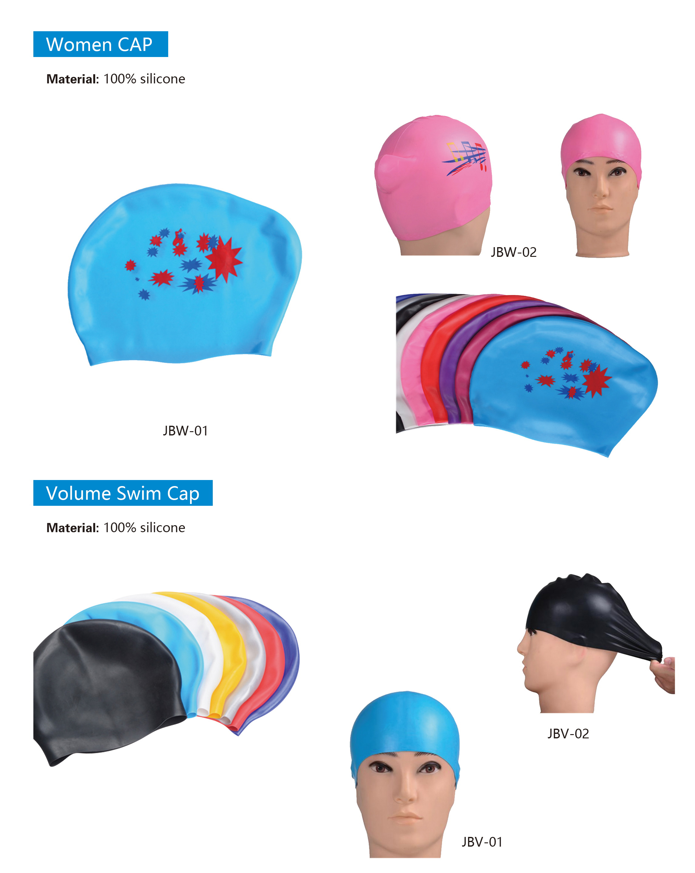Silicone swimming caps' catalogue