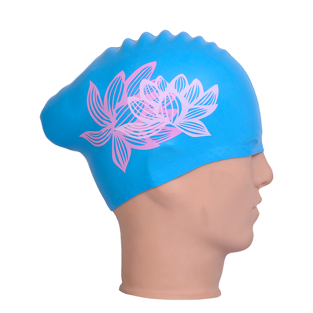 Silk Printing Silicone Swim Cap Large Size for Long Hair Or Big Head
