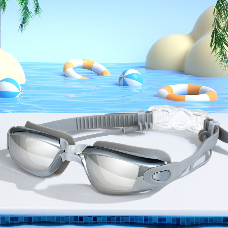 Silver Mirror Swimming Goggles – Clear Vision & Comfortable Fit