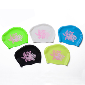Silk Printing Silicone Swim Cap Large Size for Long Hair Or Big Head