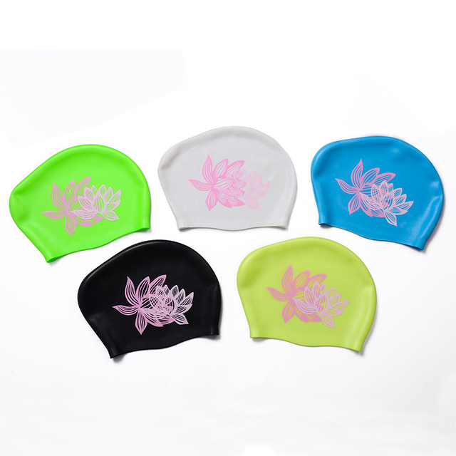 Silk Printing Silicone Swim Cap Large Size for Long Hair Or Big Head